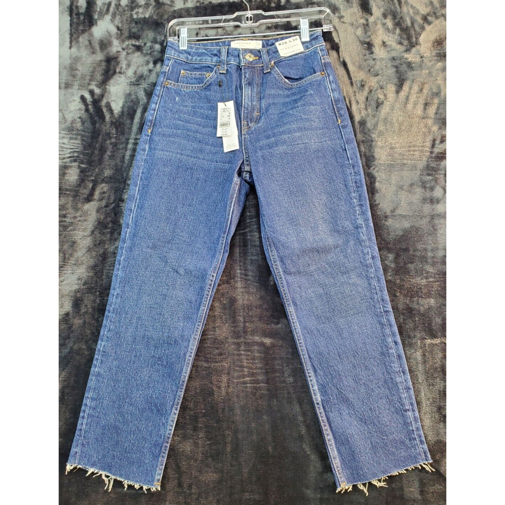 Topshop Jeans Womens Size 4 Blue Denim Cotton Pockets Straight Leg Flat Front